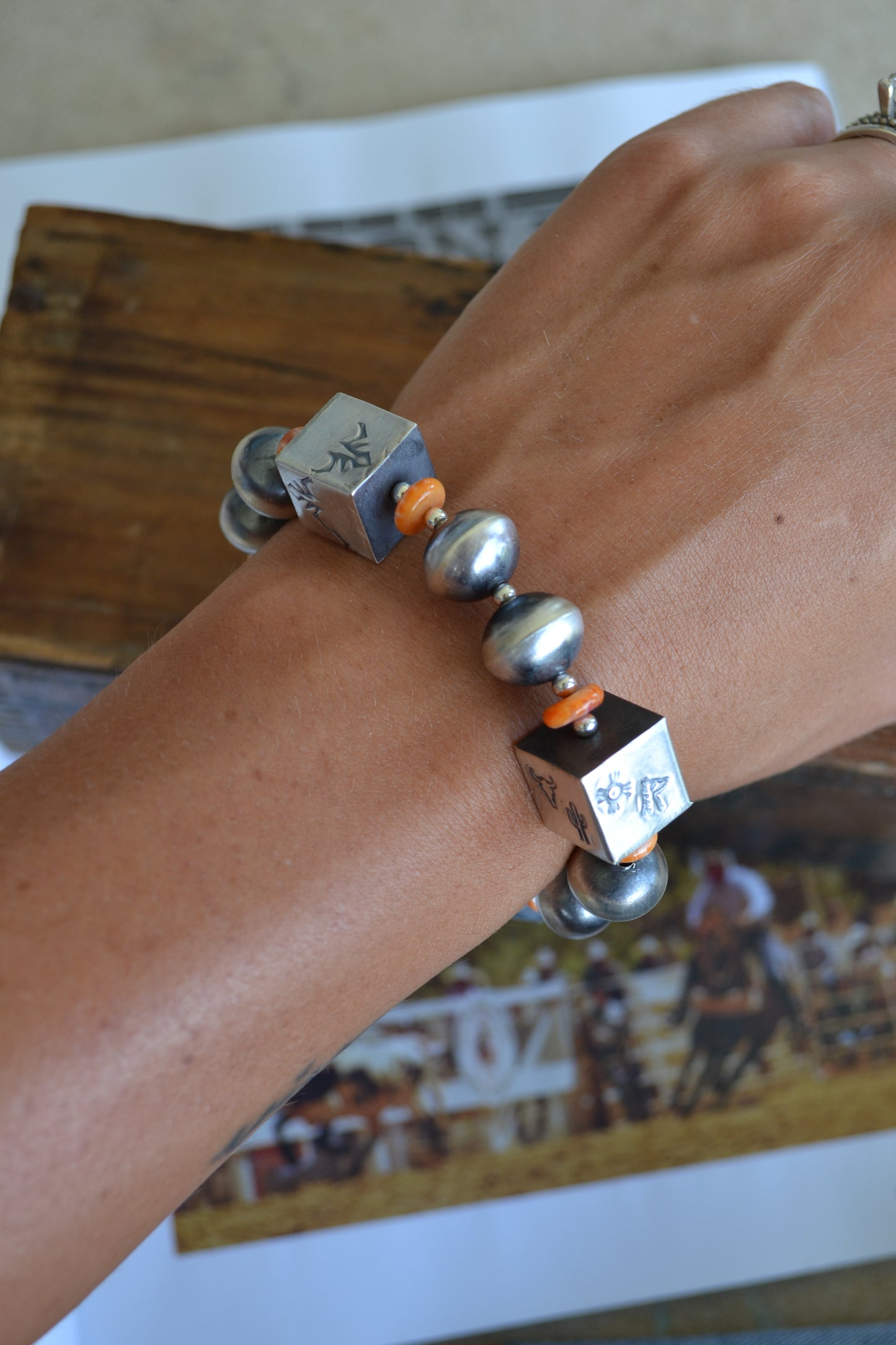 The Howie 14mm Navajo Stretch Bracelet With Orange Spiny