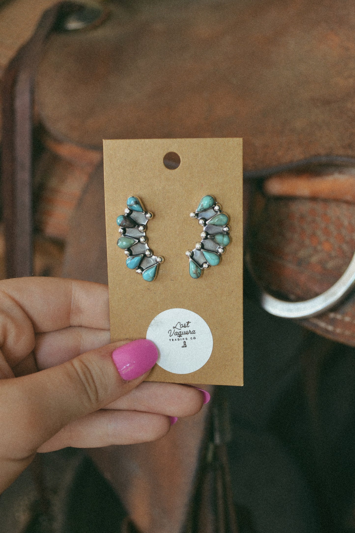 Genuine turquoise cluster stud earrings