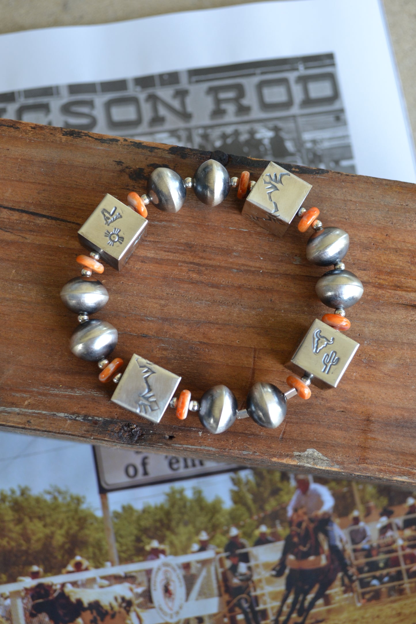 The Howie 14mm Navajo Stretch Bracelet With Orange Spiny