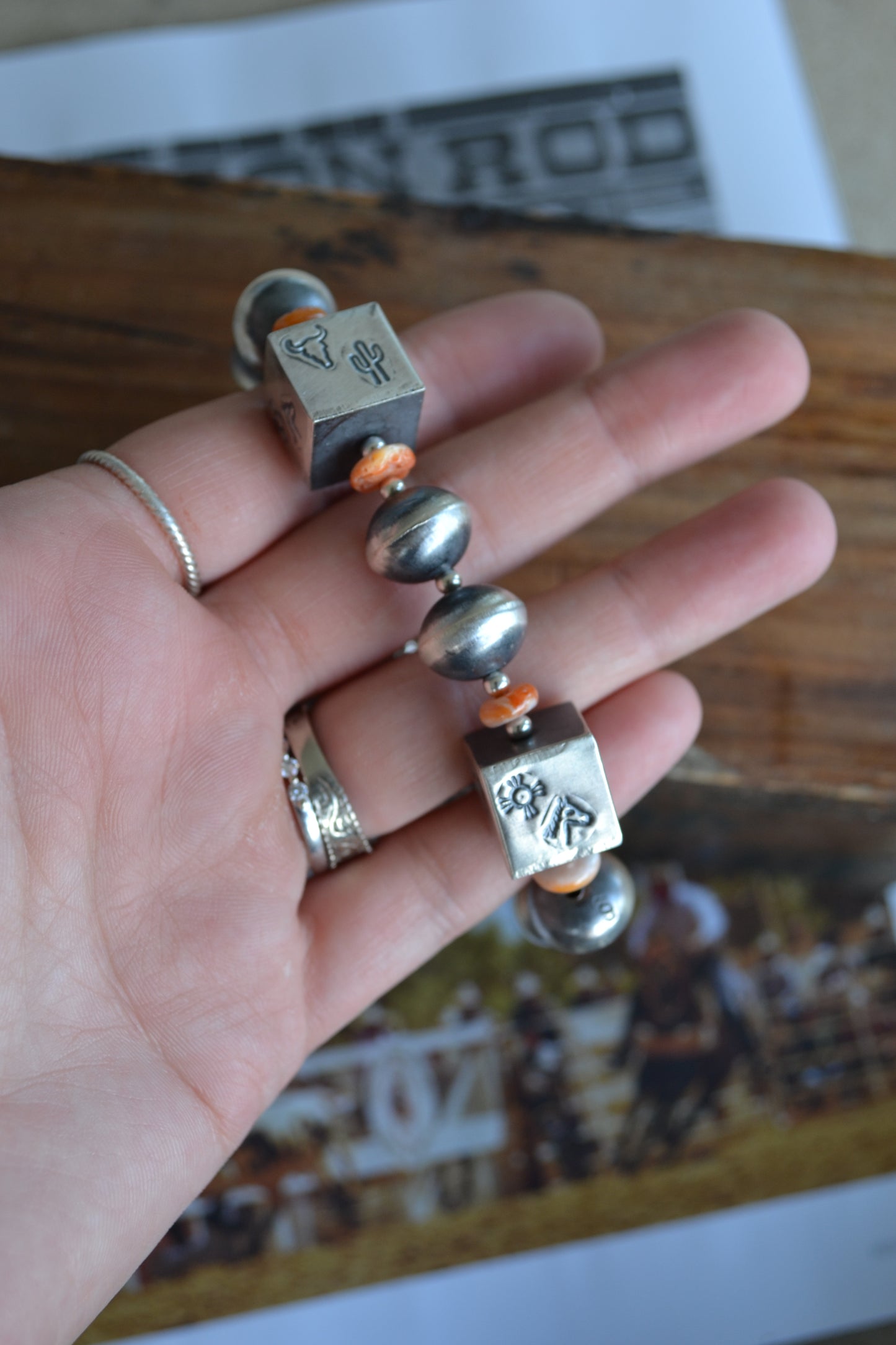 The Tempe 14mm Stretch Navajo Bracelet With Orange Spiny