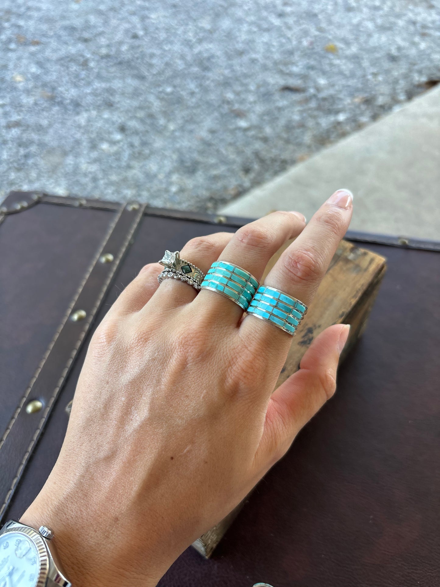 Kingman turquoise inlay ring