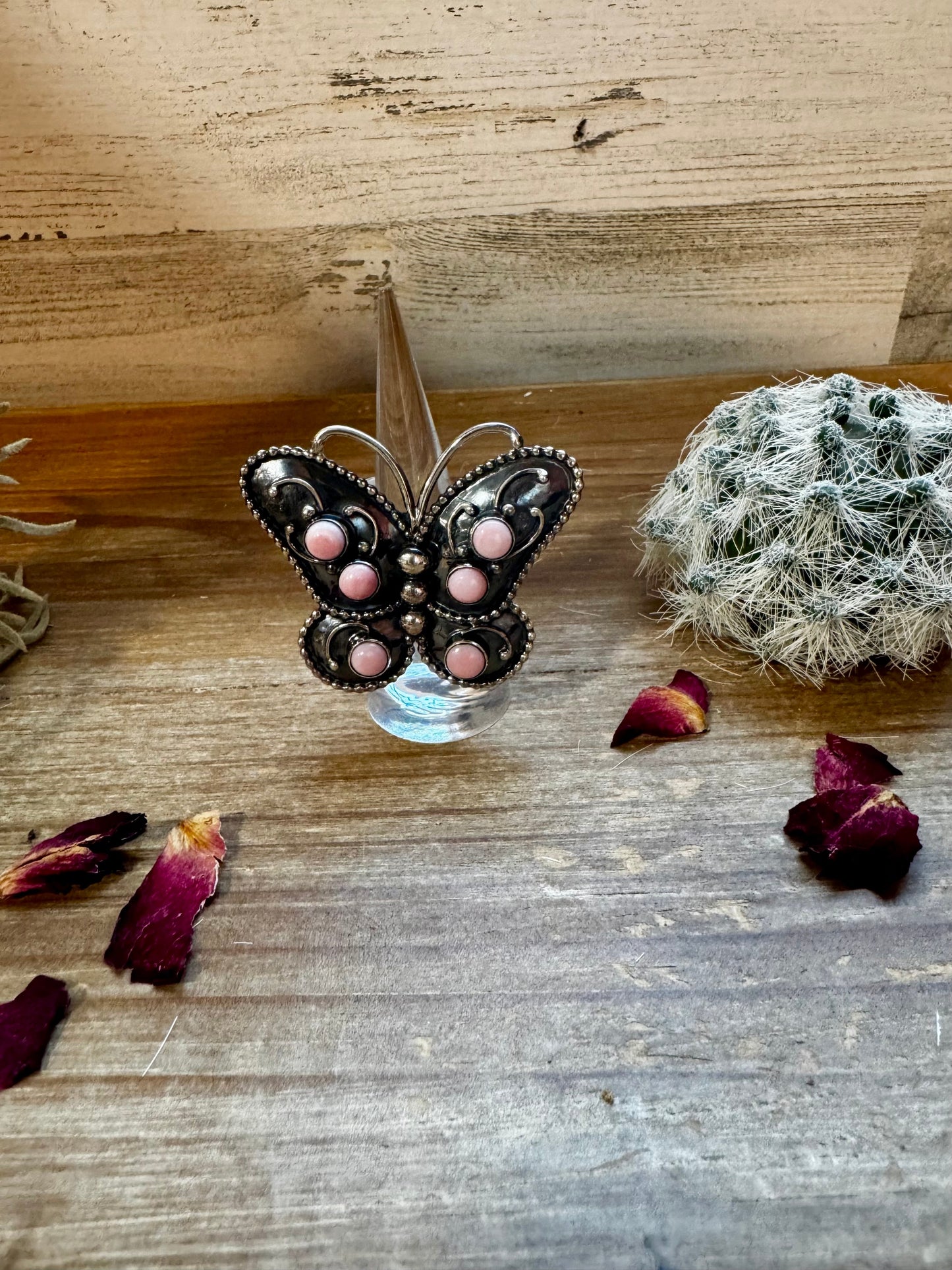 Butterfly ring -size 7.5 - pink conch and sterling silver