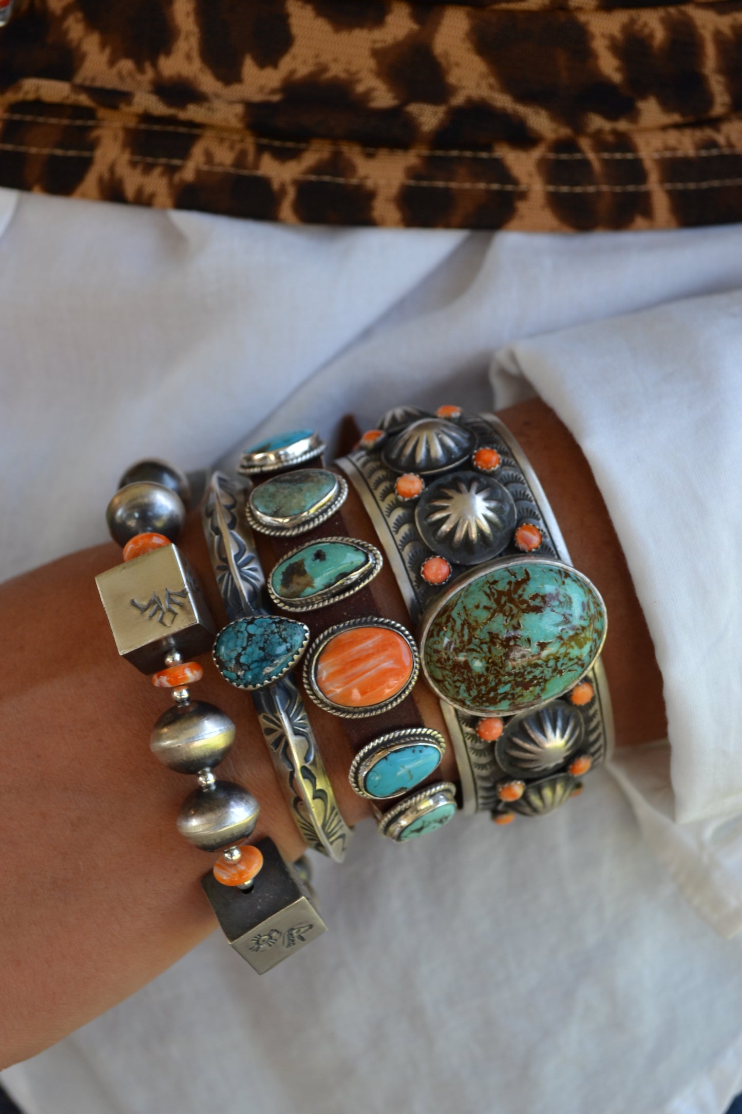 The Howie 14mm Navajo Stretch Bracelet With Orange Spiny