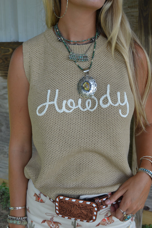 The Howdy Sweater Tank in Tan