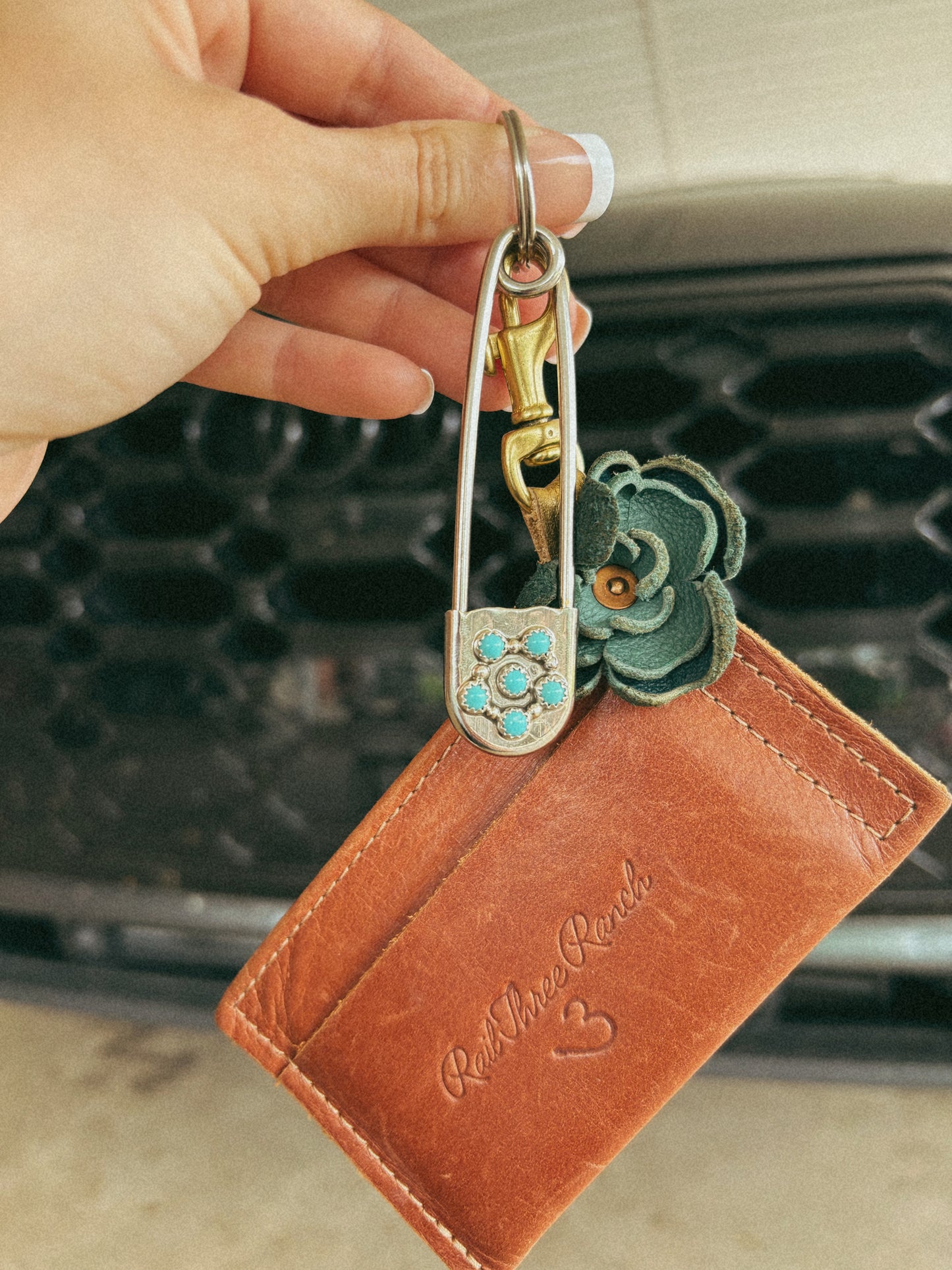 Turquoise safety pin keychain