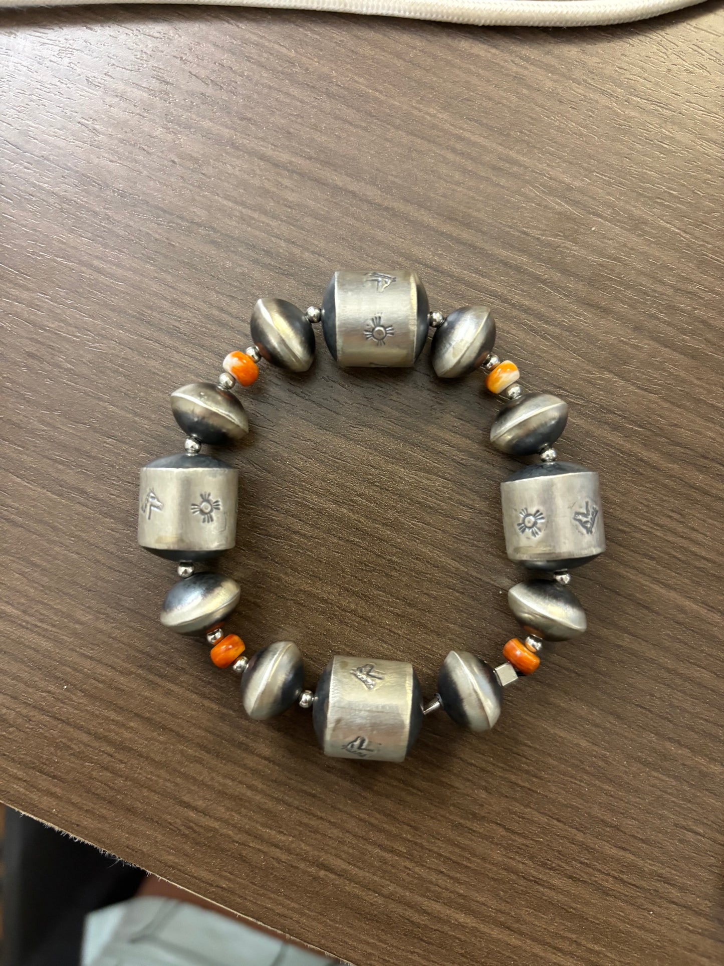 The Latham 12mm Navajo Stretch Bracelet with Orange Spiny