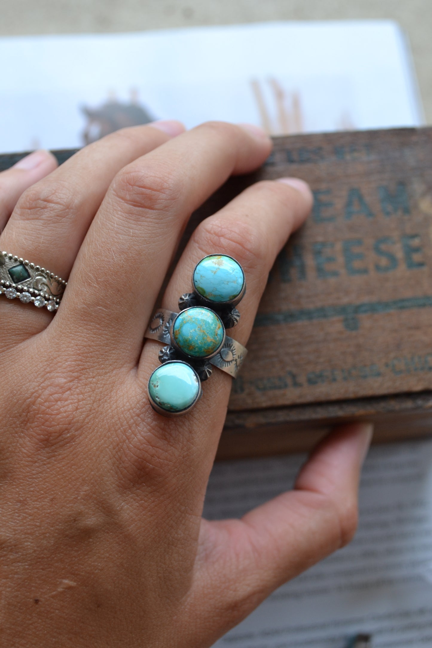 eli skeets 3 stone turquoise rings