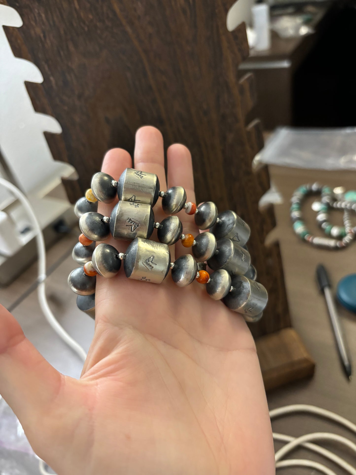 The Latham 12mm Navajo Stretch Bracelet with Orange Spiny