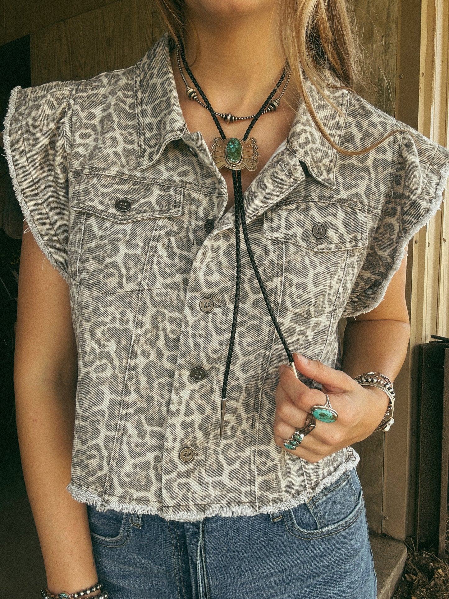 Leopard denim vest top