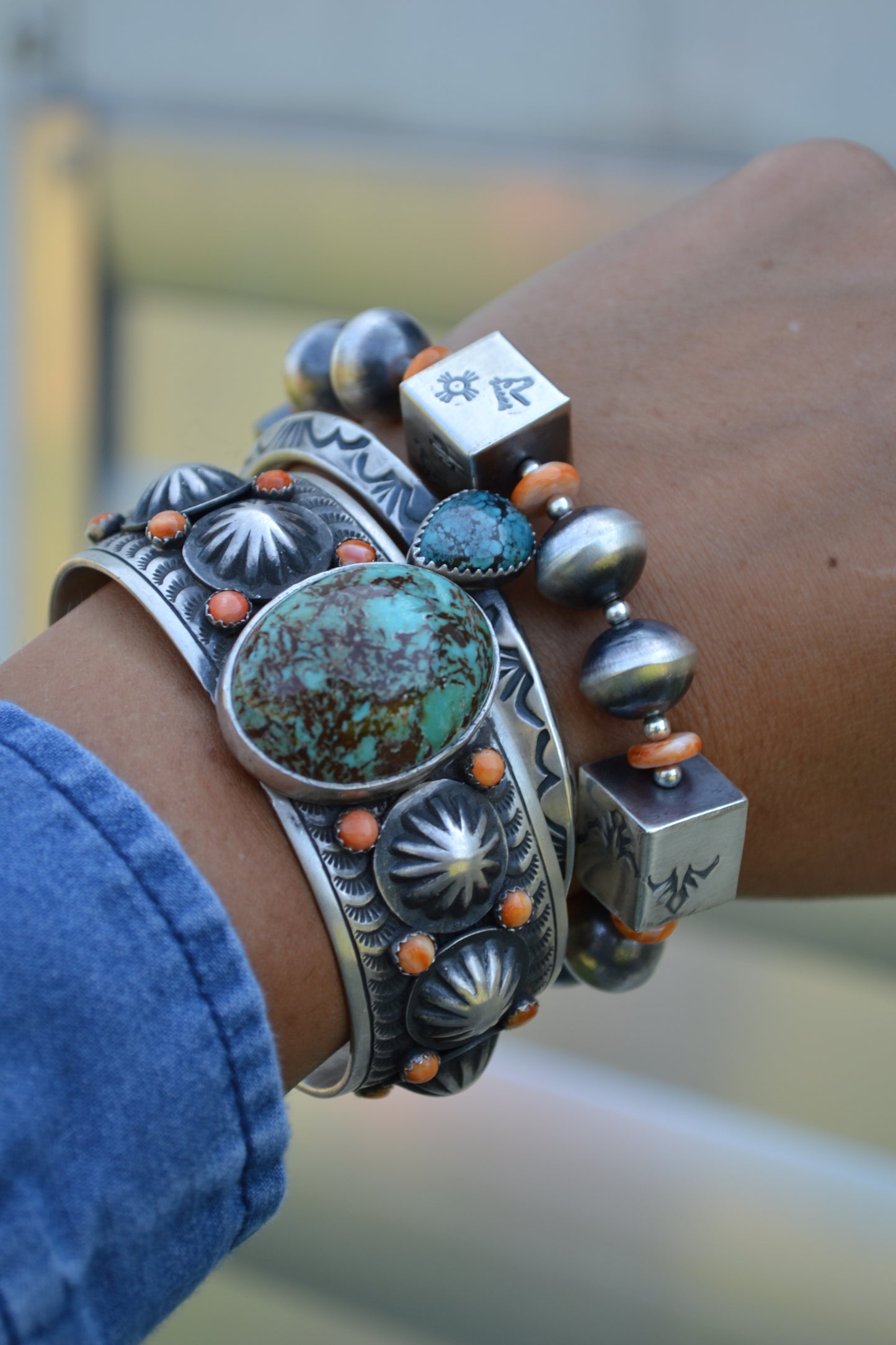 The Howie 14mm Navajo Stretch Bracelet With Orange Spiny