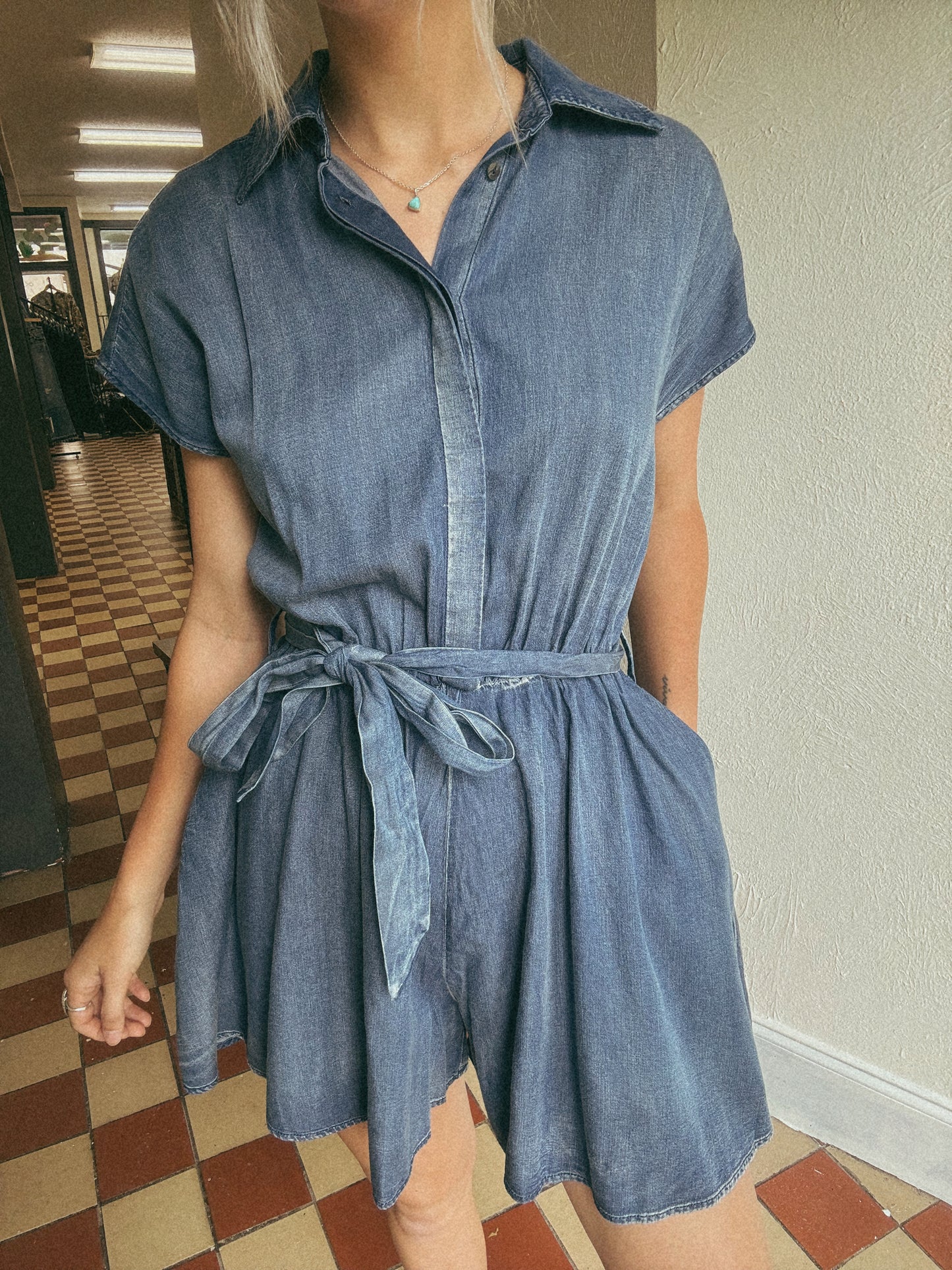 Chambray denim romper