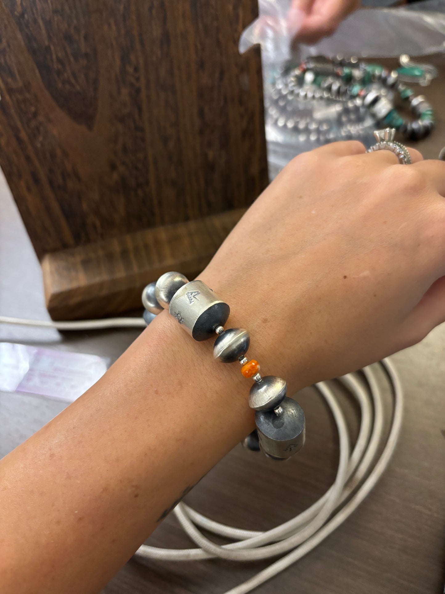 The Latham 12mm Navajo Stretch Bracelet with Orange Spiny