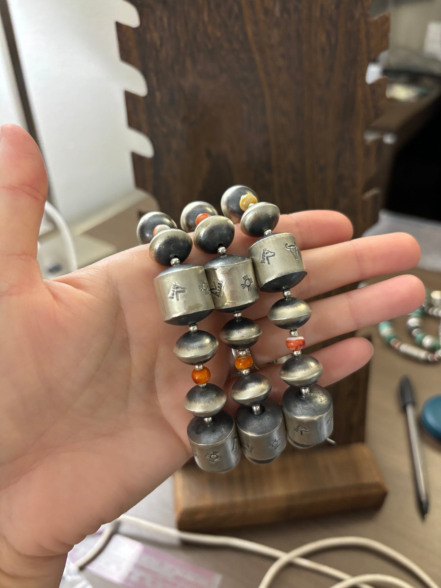 The Latham 12mm Navajo Stretch Bracelet with Orange Spiny