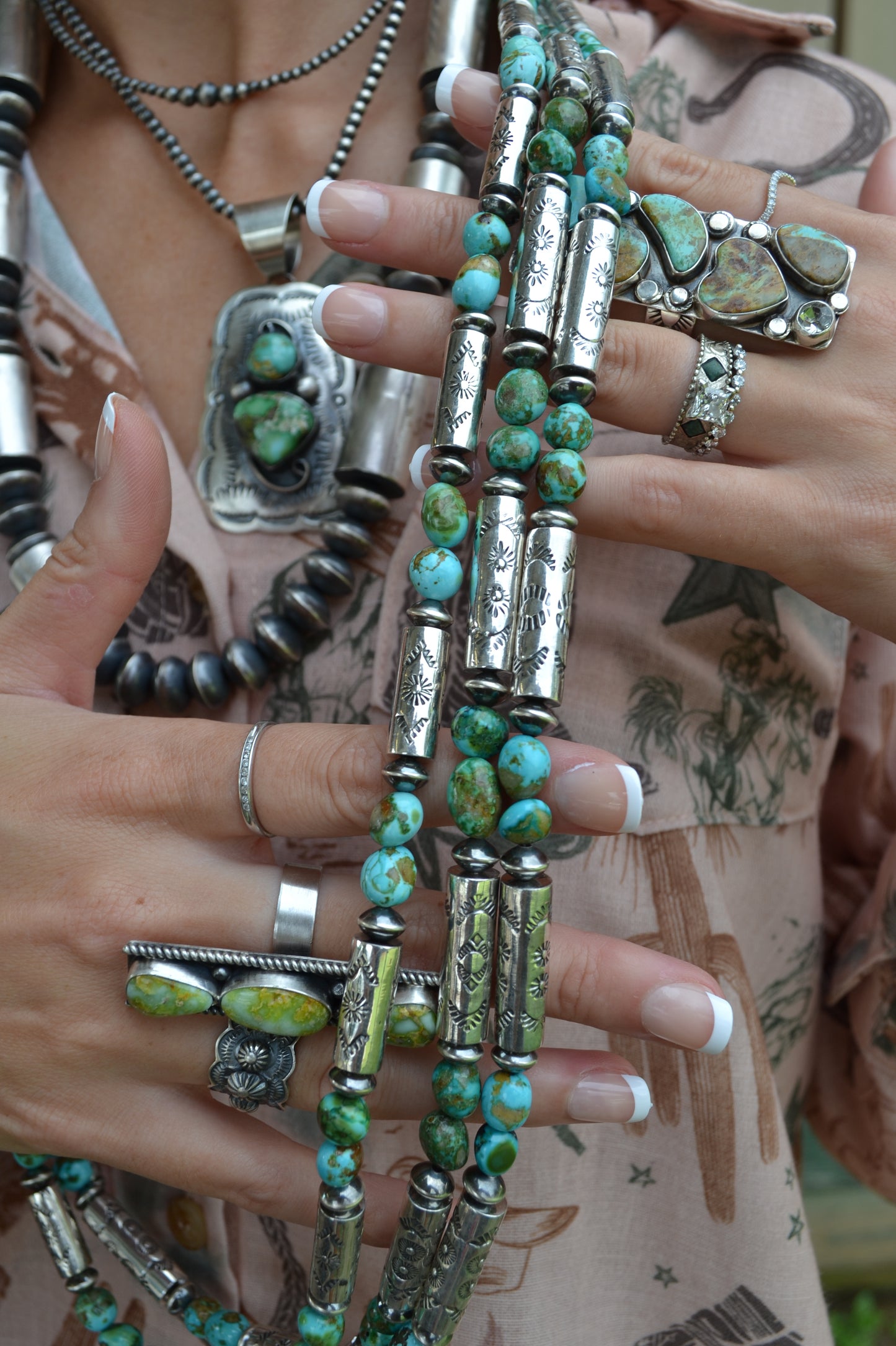 sonoran gold turquoise nugget and handmade barrel bead necklace