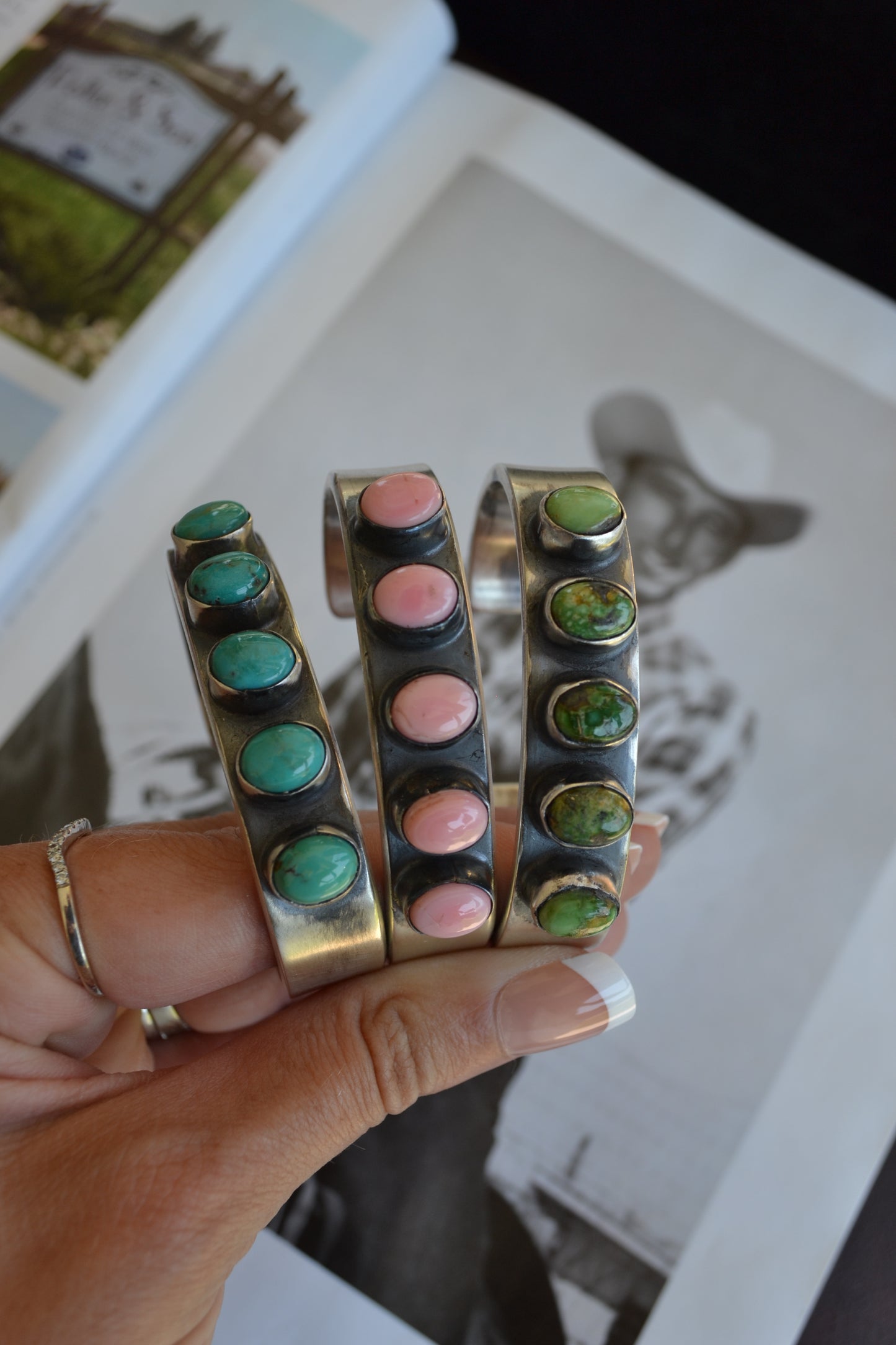 The Marwood 5 Stone Cuffs in Pink Conch