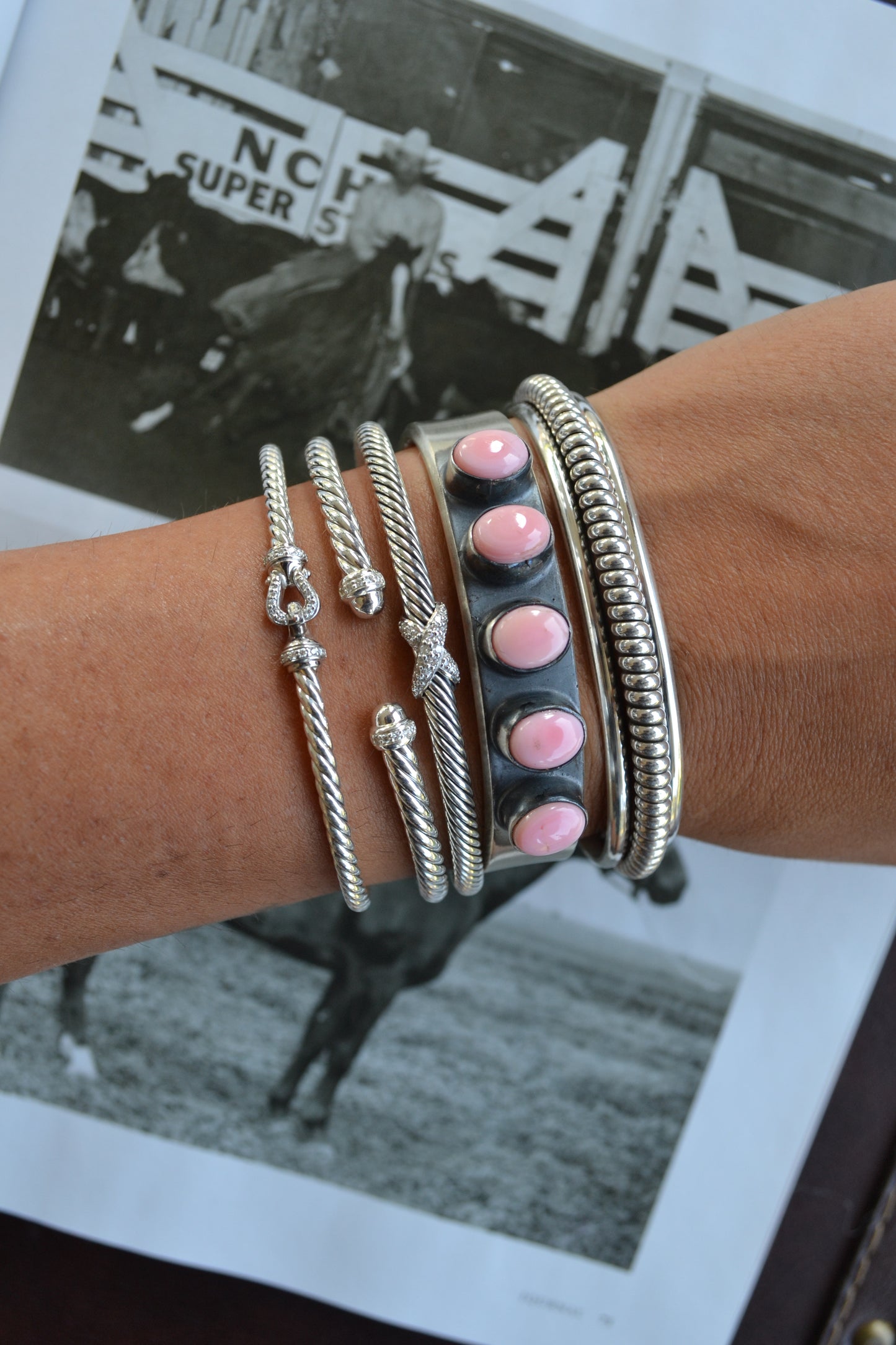 The Marwood 5 Stone Cuffs in Pink Conch