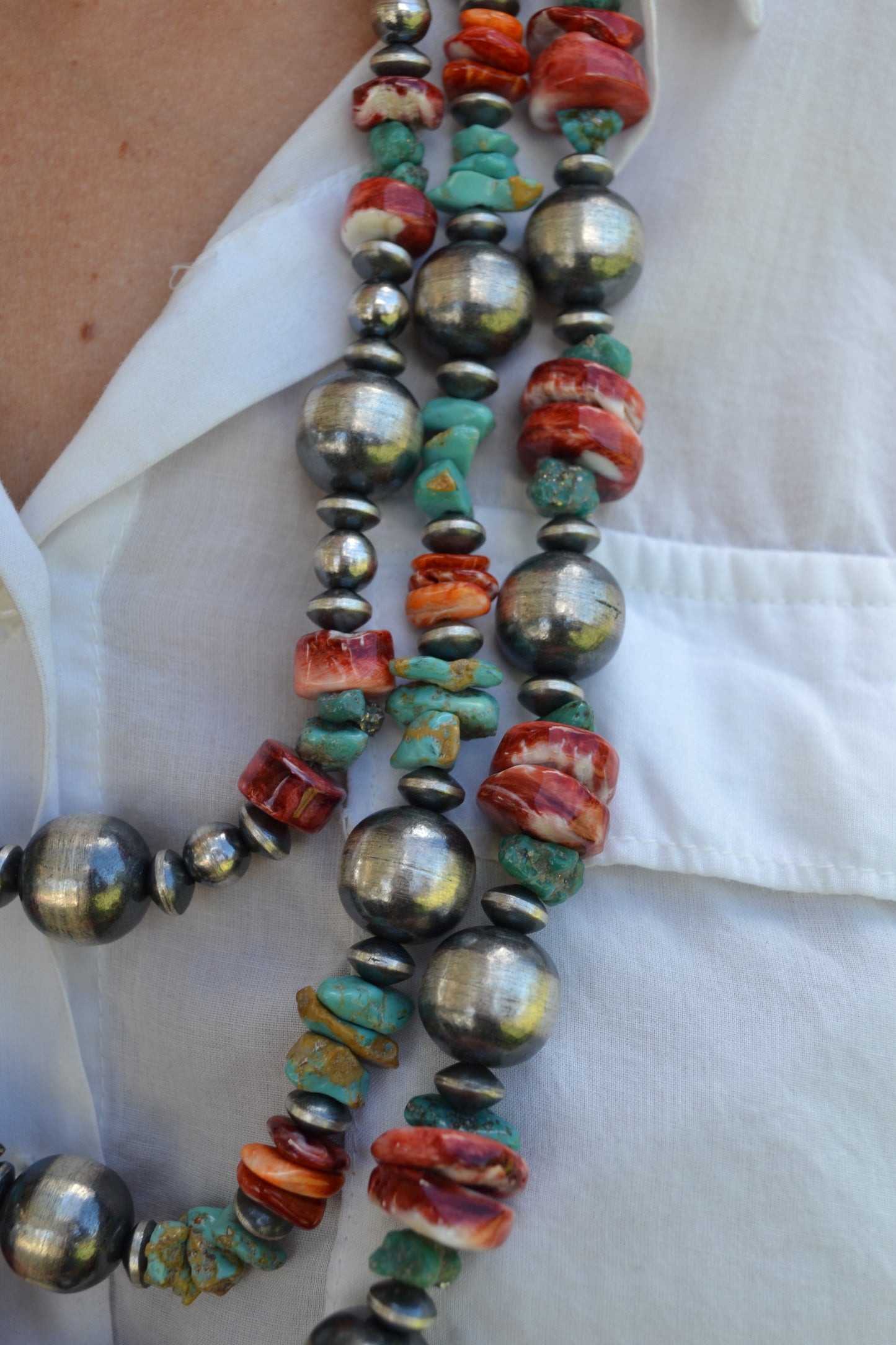 Chimney Butte red spiny and turquoise necklace