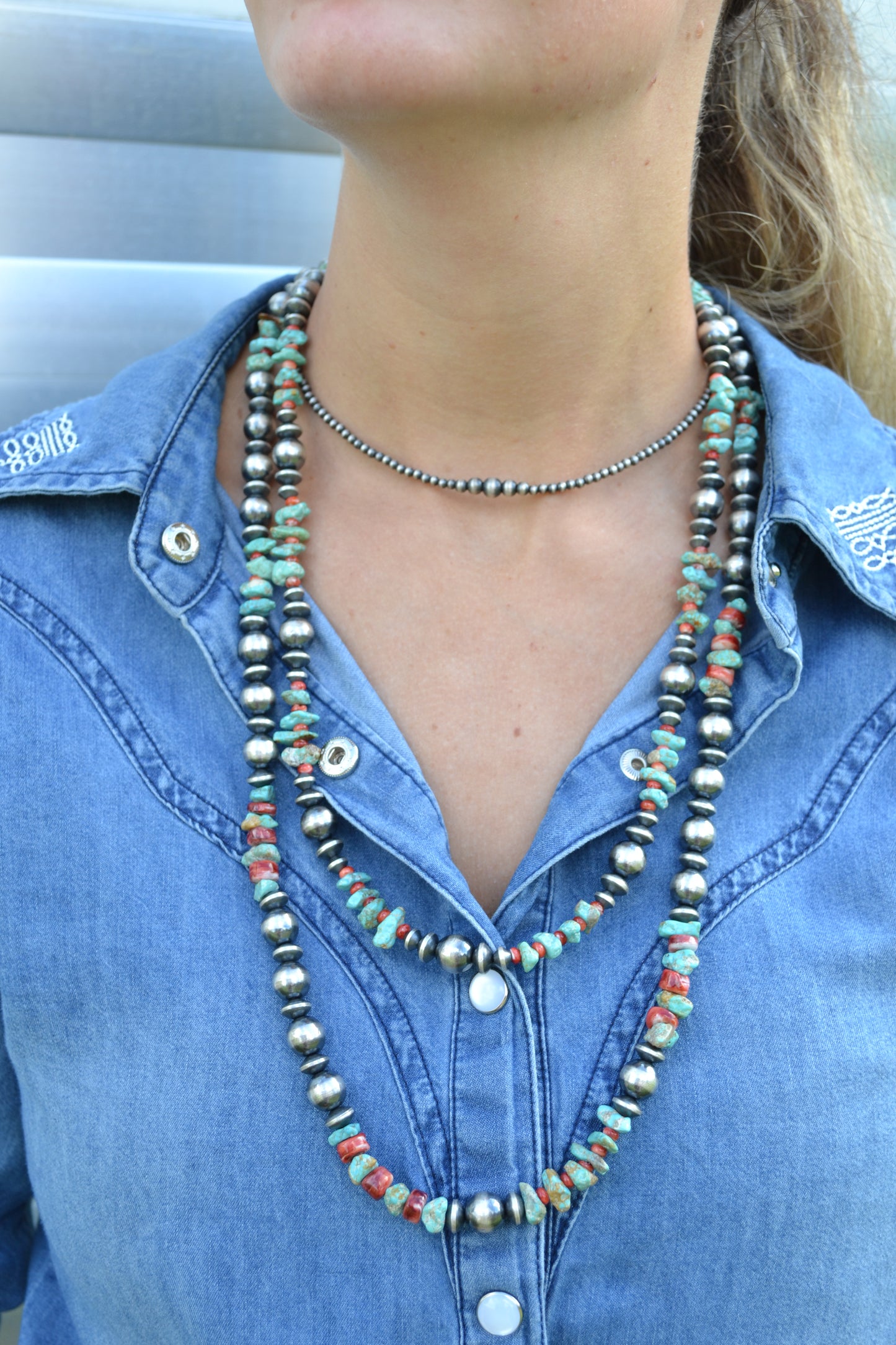 Chimney Butte red spiny and turquoise necklace
