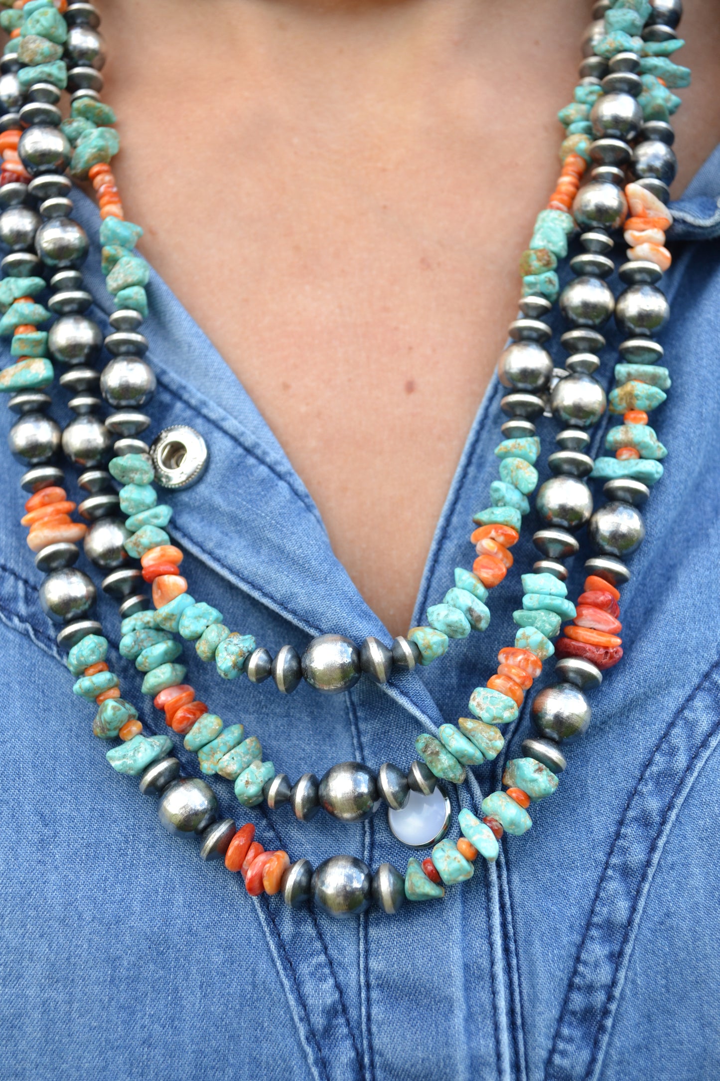 Chimney Butte orange spiny and turquoise necklace