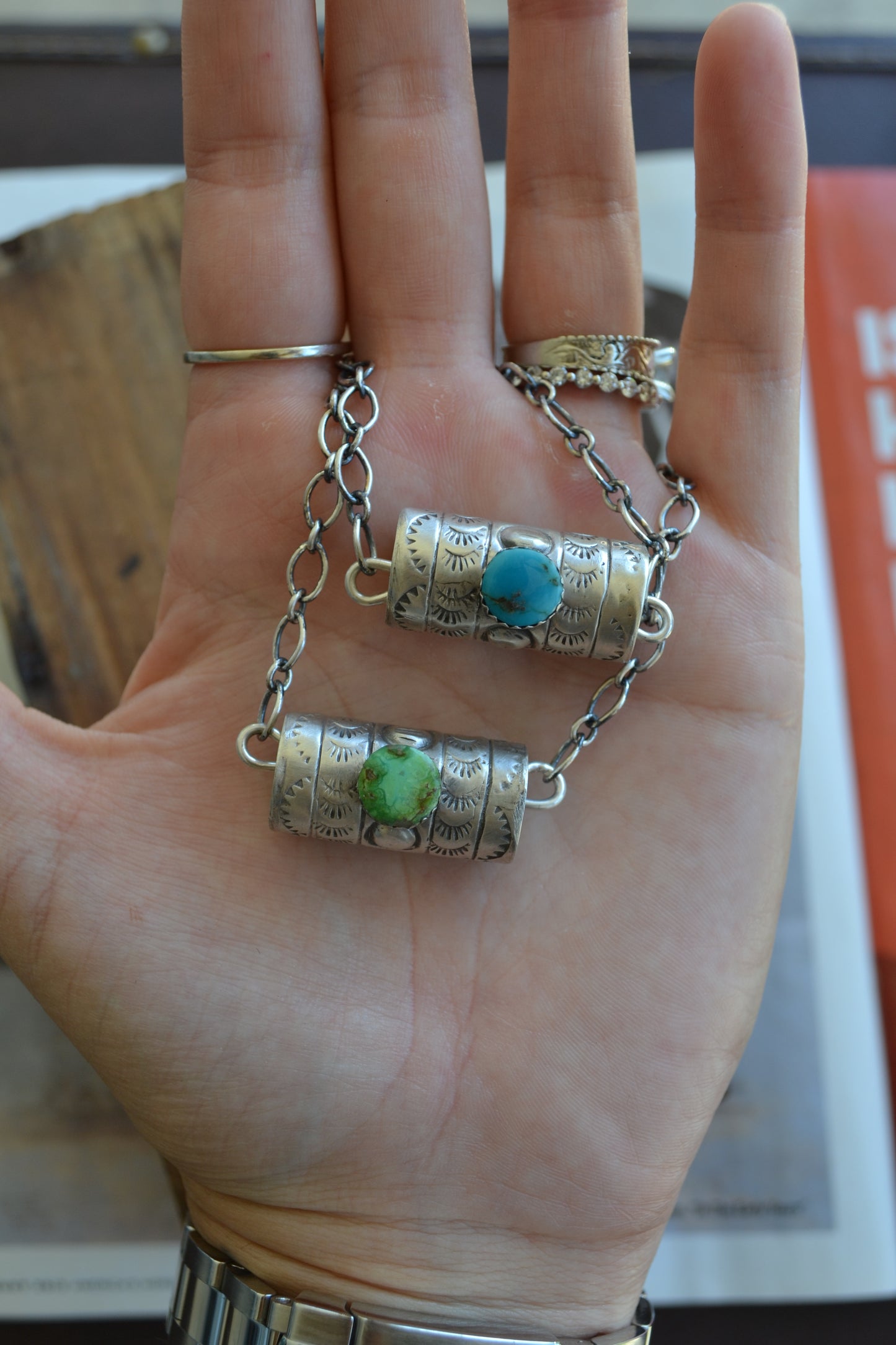 The Yori Barrel Necklace (Blue & Green Sonoran Stone Option)