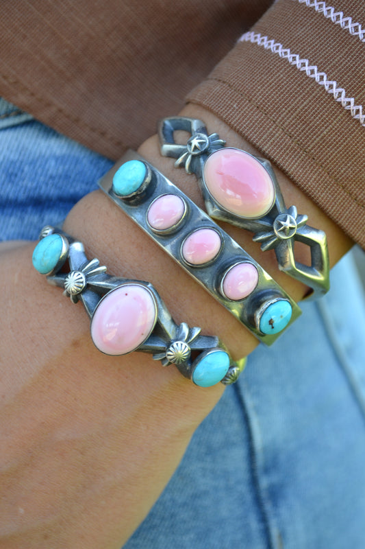 chimney butte oink conch and turquoise cuff bracelet