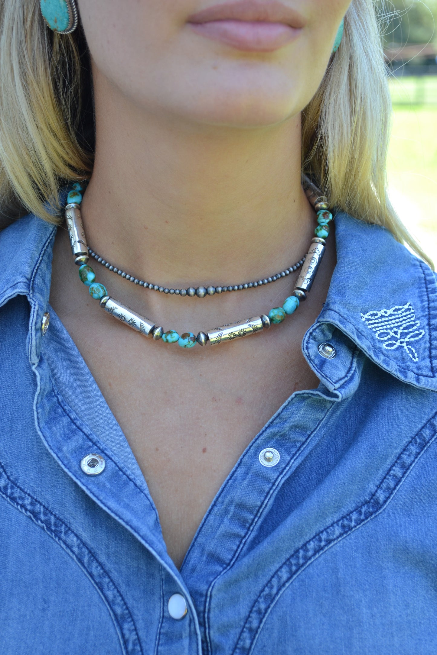 The Hatoria 16" Sonoran & Handcrafted Barrel Bead Necklace