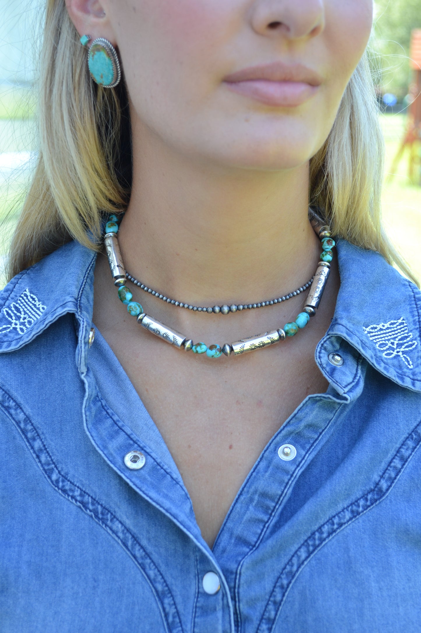 The Hatoria 16" Sonoran & Handcrafted Barrel Bead Necklace
