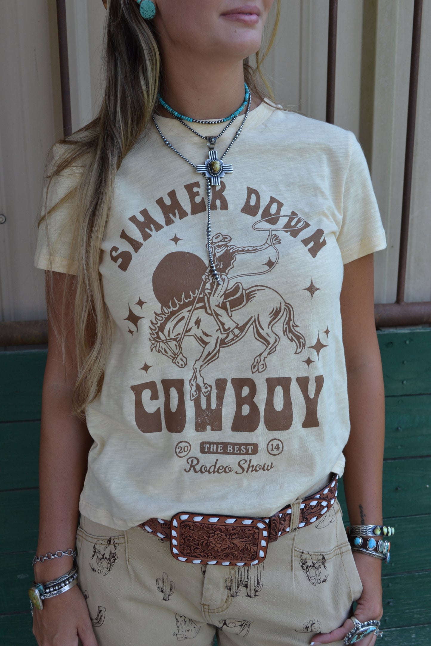simmer down cowboy western graphic tee
