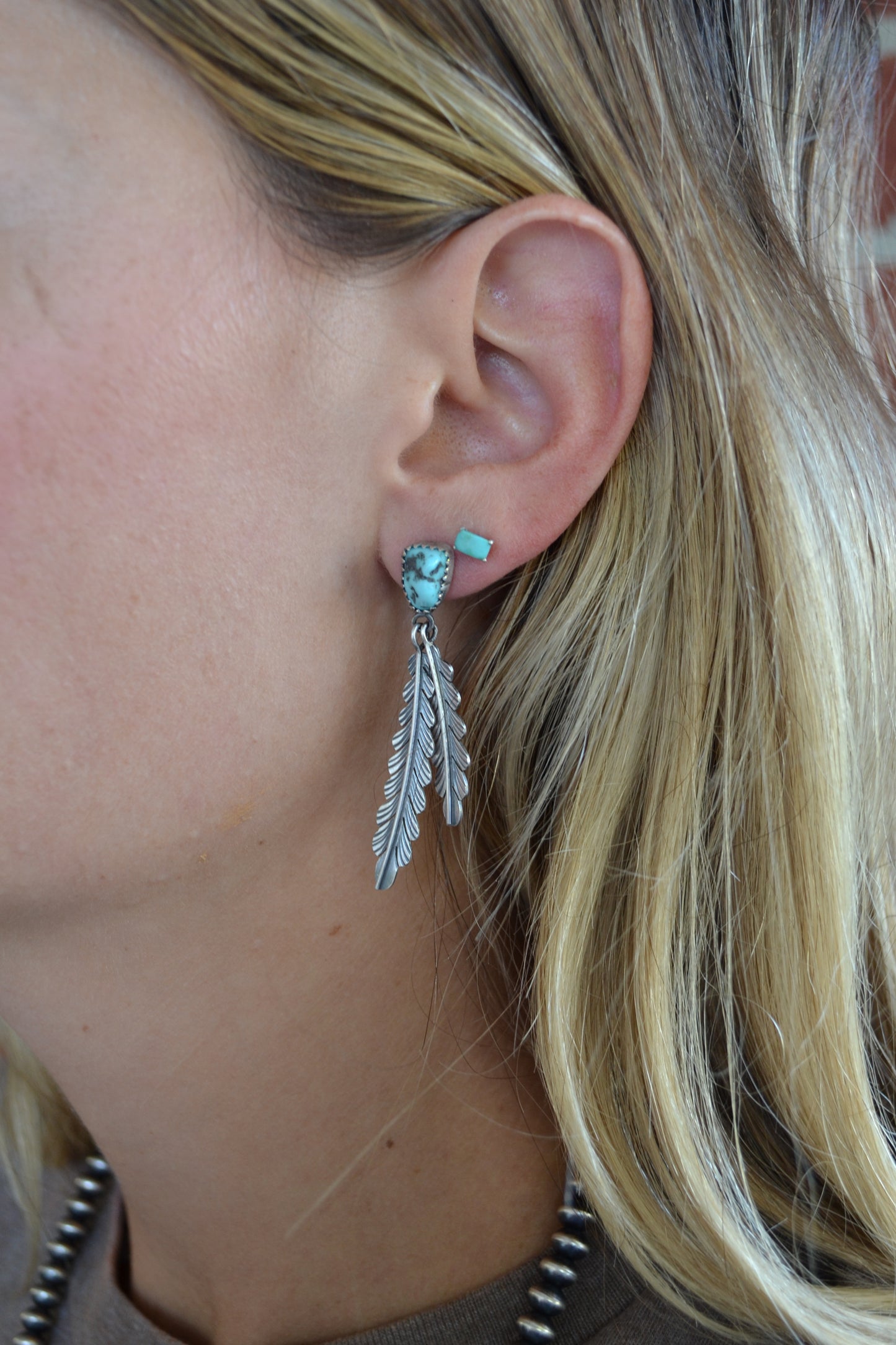 Turquoise feather earrings