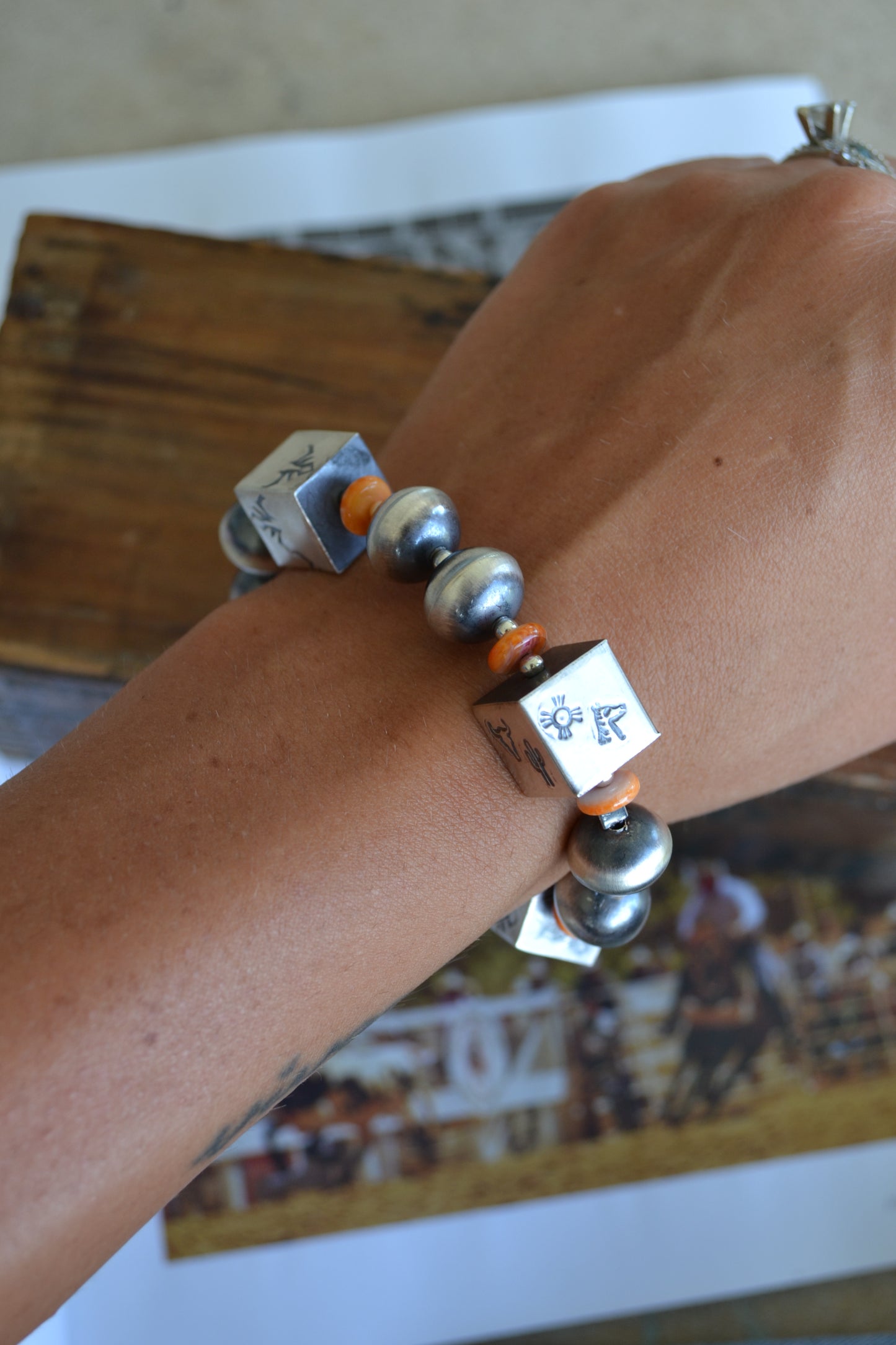The Howie 14mm Navajo Stretch Bracelet With Orange Spiny