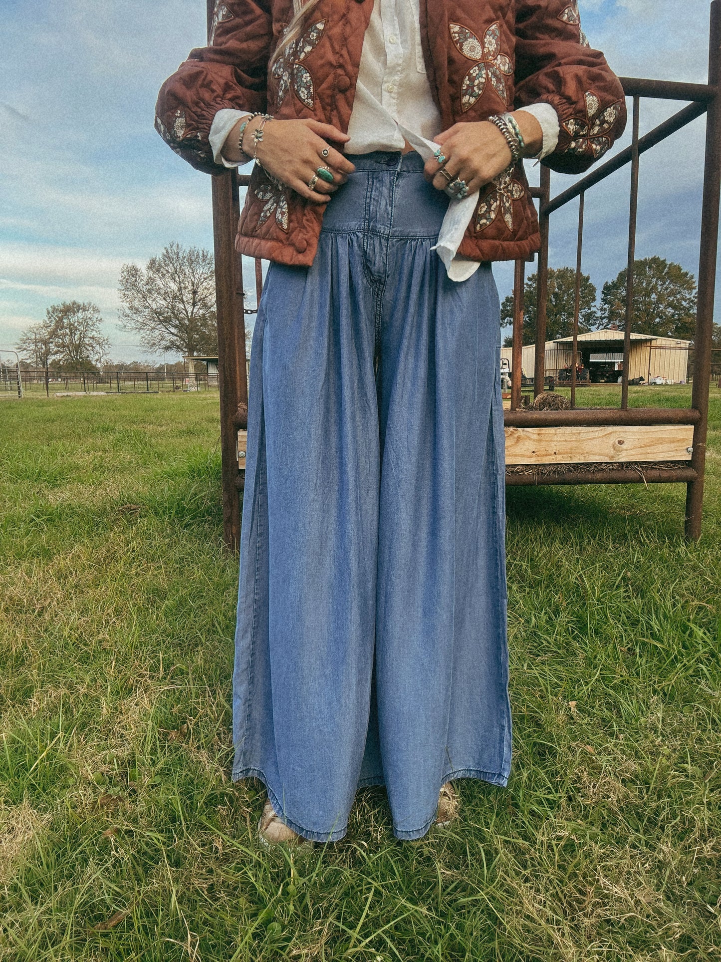 Wide leg chambray jeans