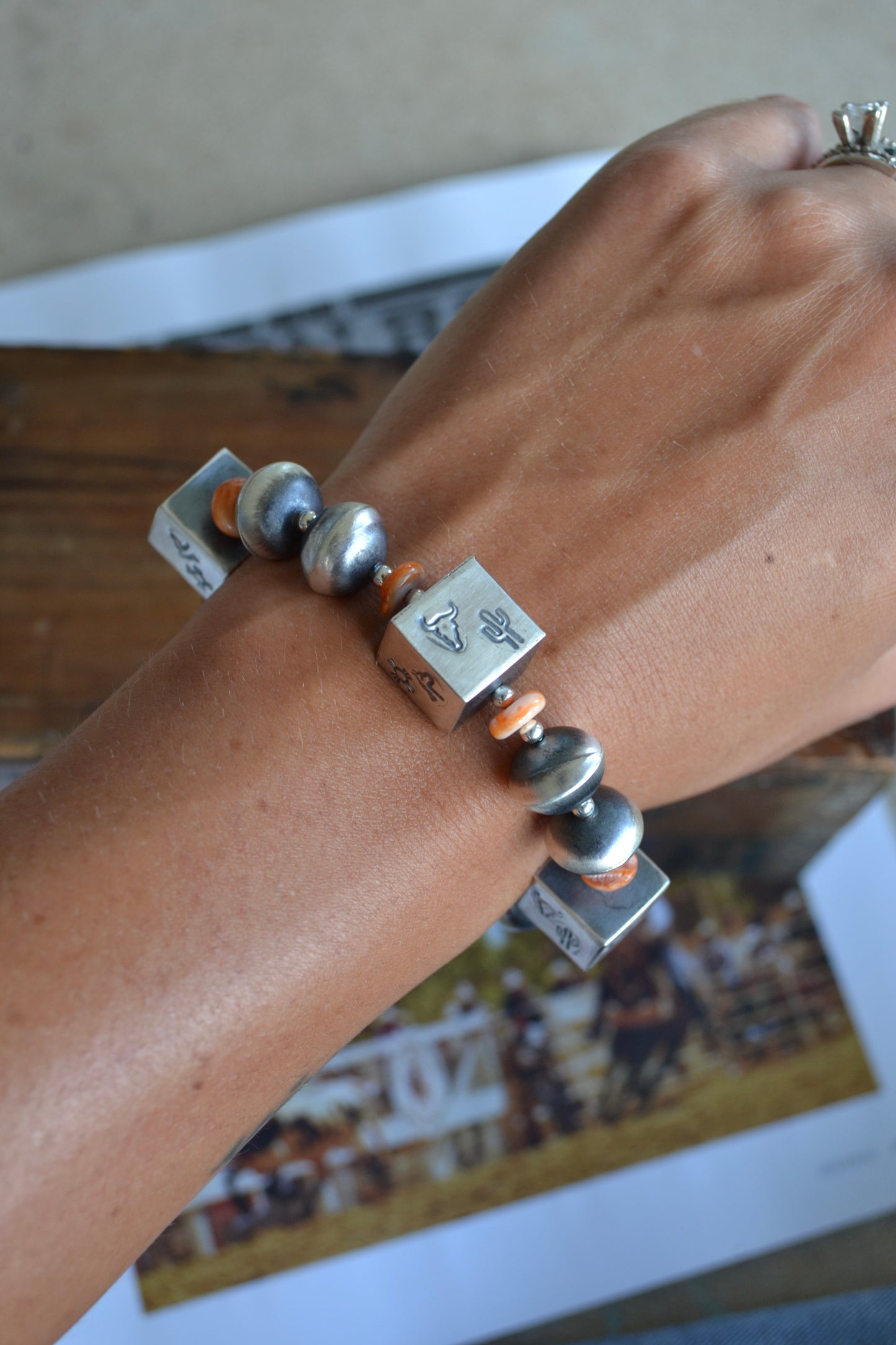 The Tempe 14mm Stretch Navajo Bracelet With Orange Spiny