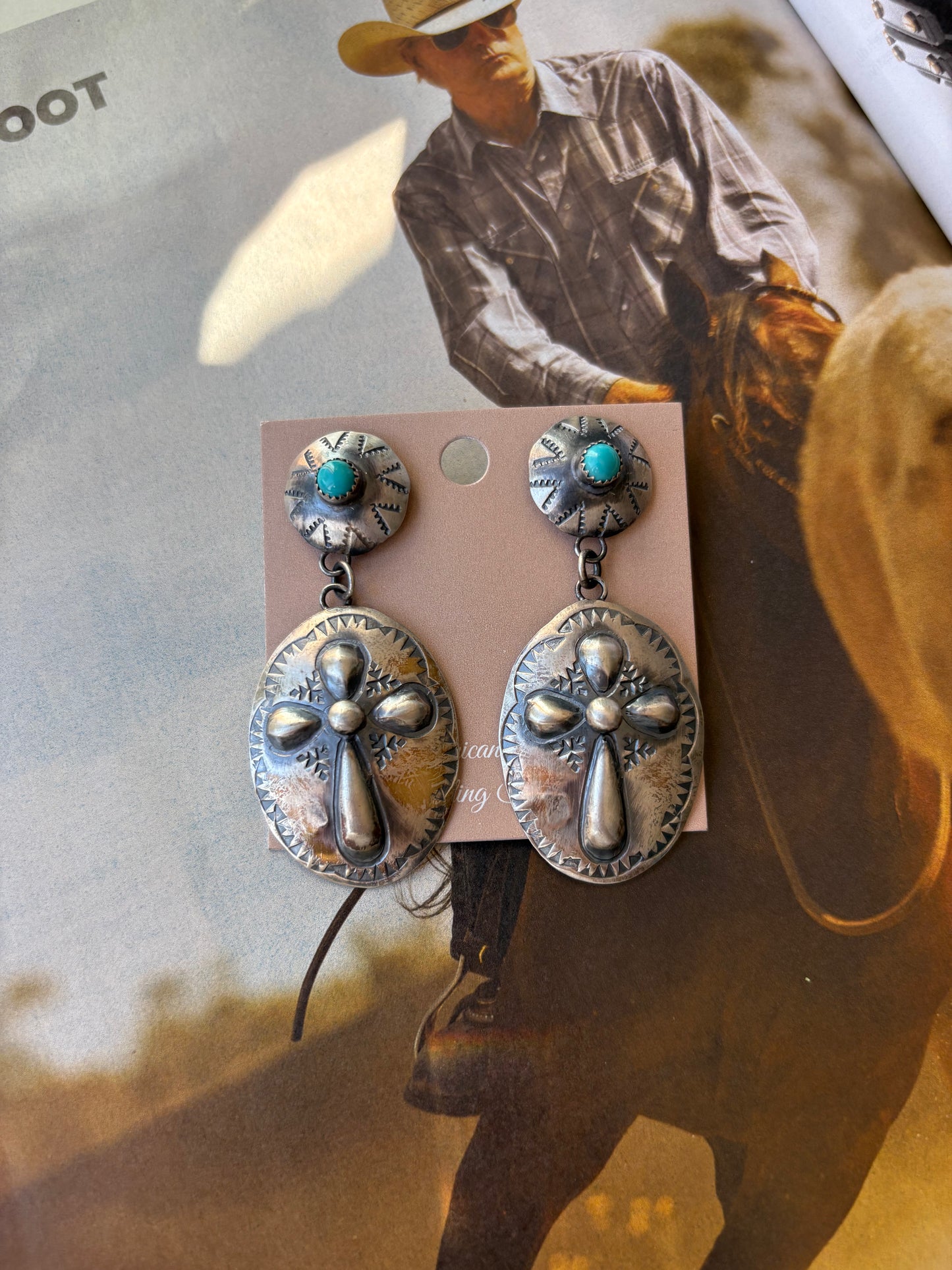 MARKET FIND #4 - ROLANDA YAZZIE TURQ CROSS EARRINGS