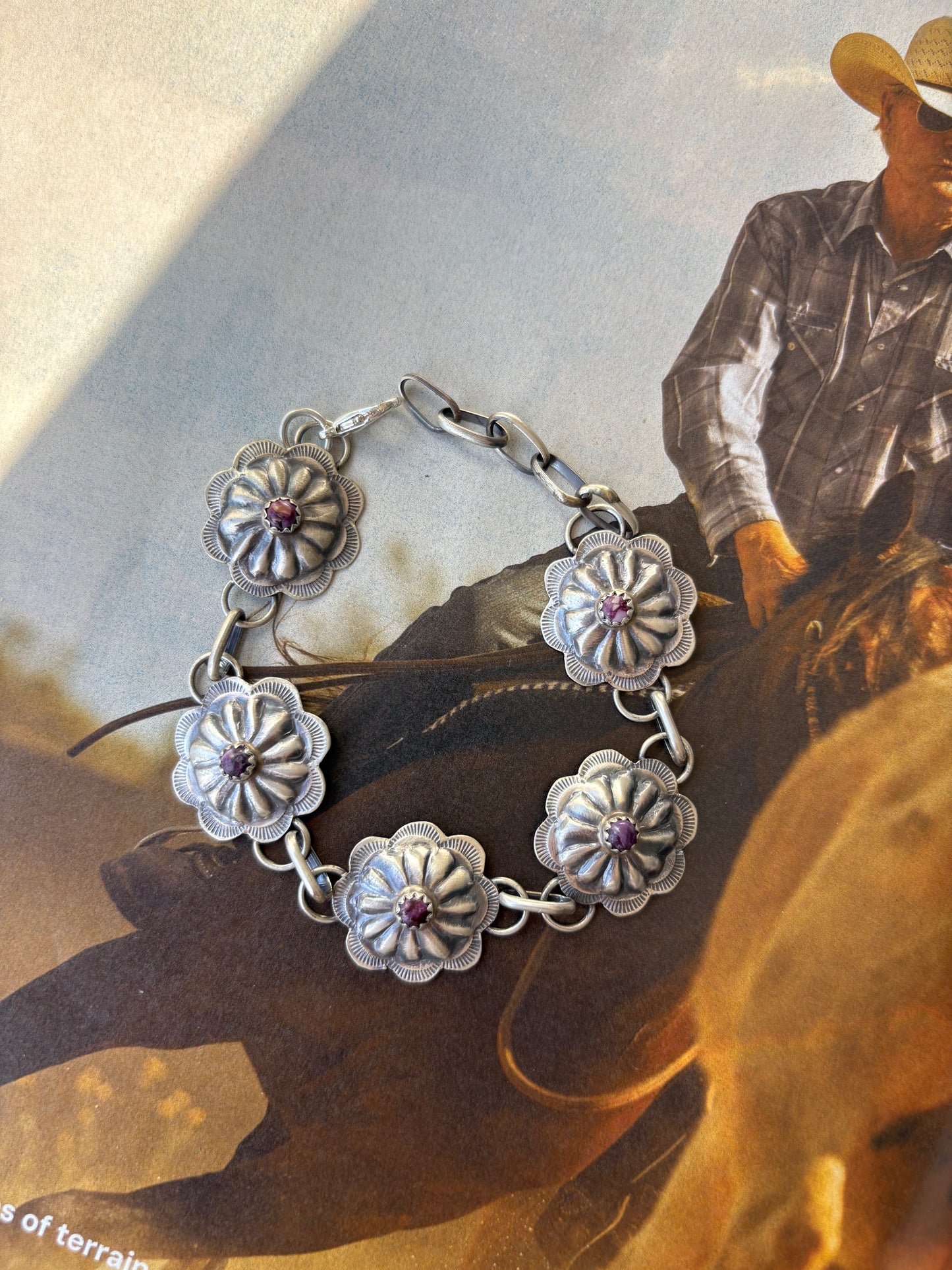 MARLET FIND #8 - JOHN BEGAY PURPLE SPINY FLOWER LINK BRACELET