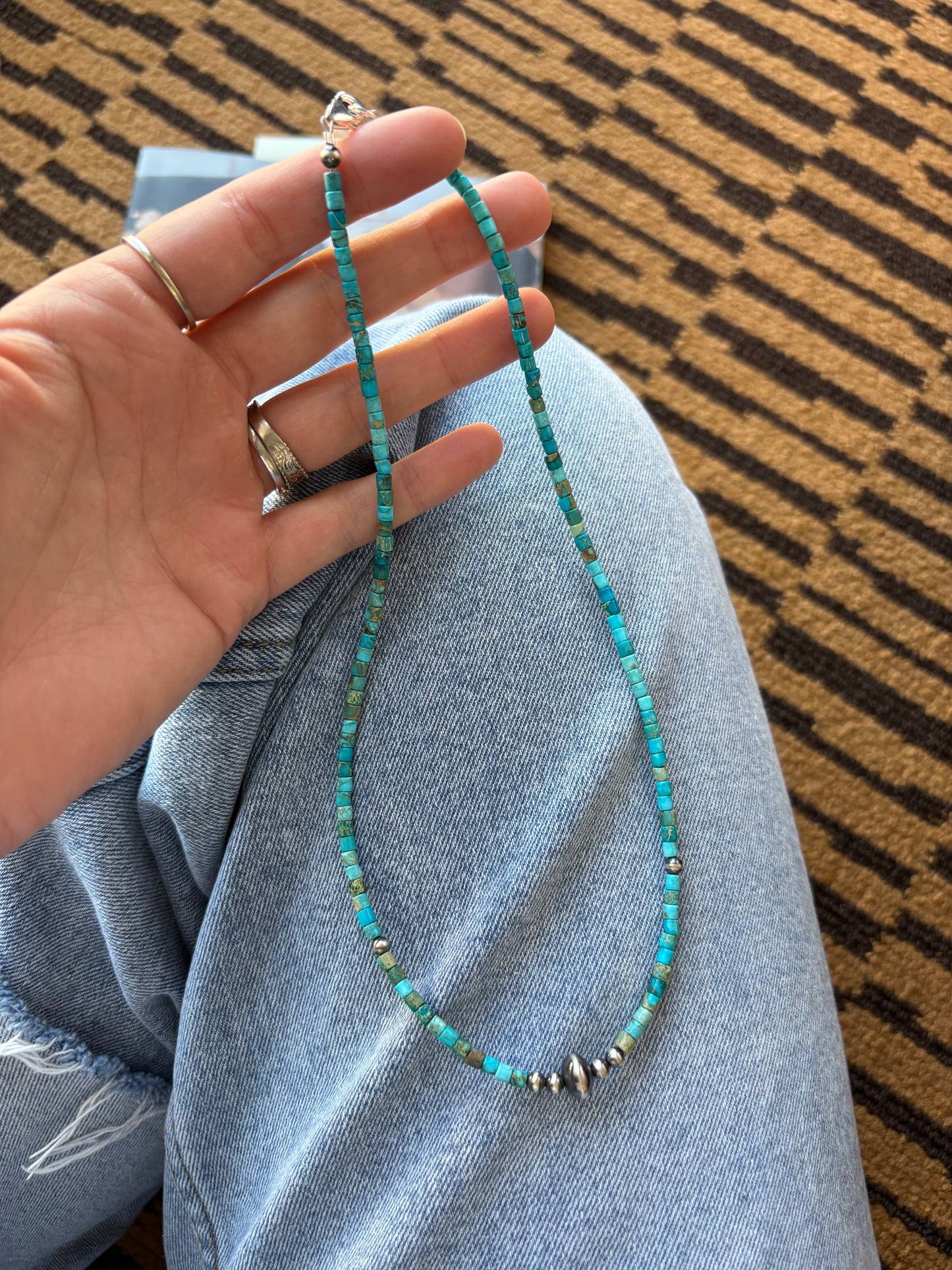 MARKET FIND #47 - 18" TURQ HEISHI & SAUCER PEARL NECKLACE