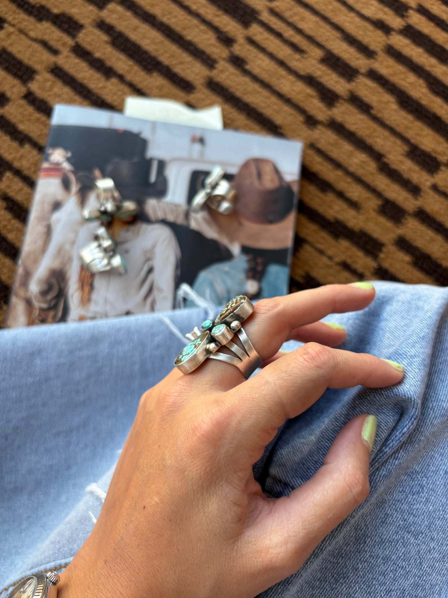 MARKET FIND #46 - B JOHNSON #8 TURQ CROSS RING