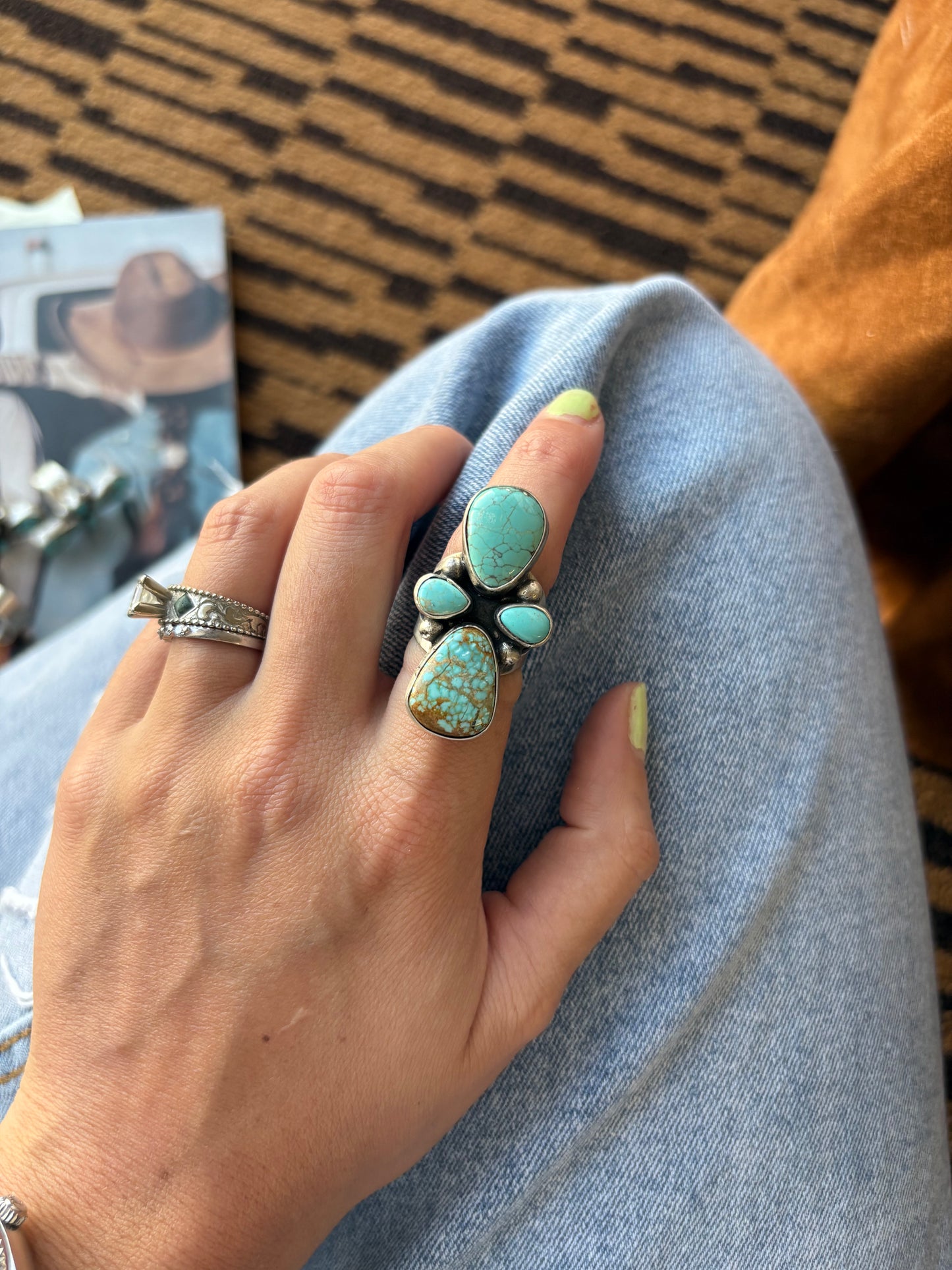 MARKET FIND #46 - B JOHNSON #8 TURQ CROSS RING