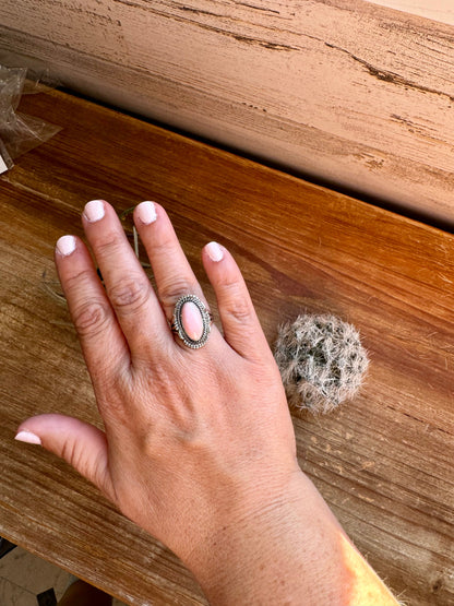 Ring size 7 1/2- pink conch and sterling silver