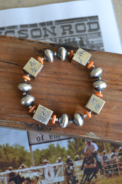 The Howie 14mm Navajo Stretch Bracelet With Orange Spiny