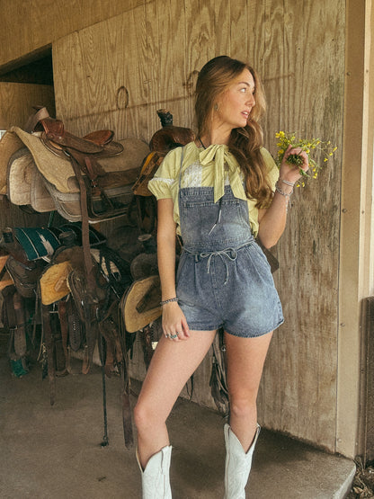 Denim overall romper 