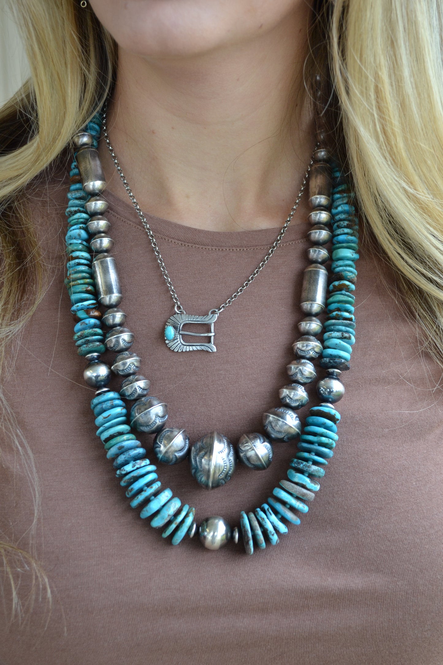 The Lil' Buckle Necklaces (Available in Pink Conch, Turquoise, & Plain Silver)