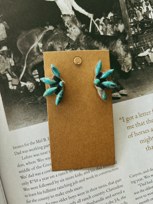 half cluster turquoise stud earrings