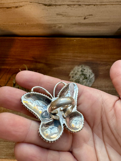 Butterfly ring -size 7.5 - pink conch and sterling silver