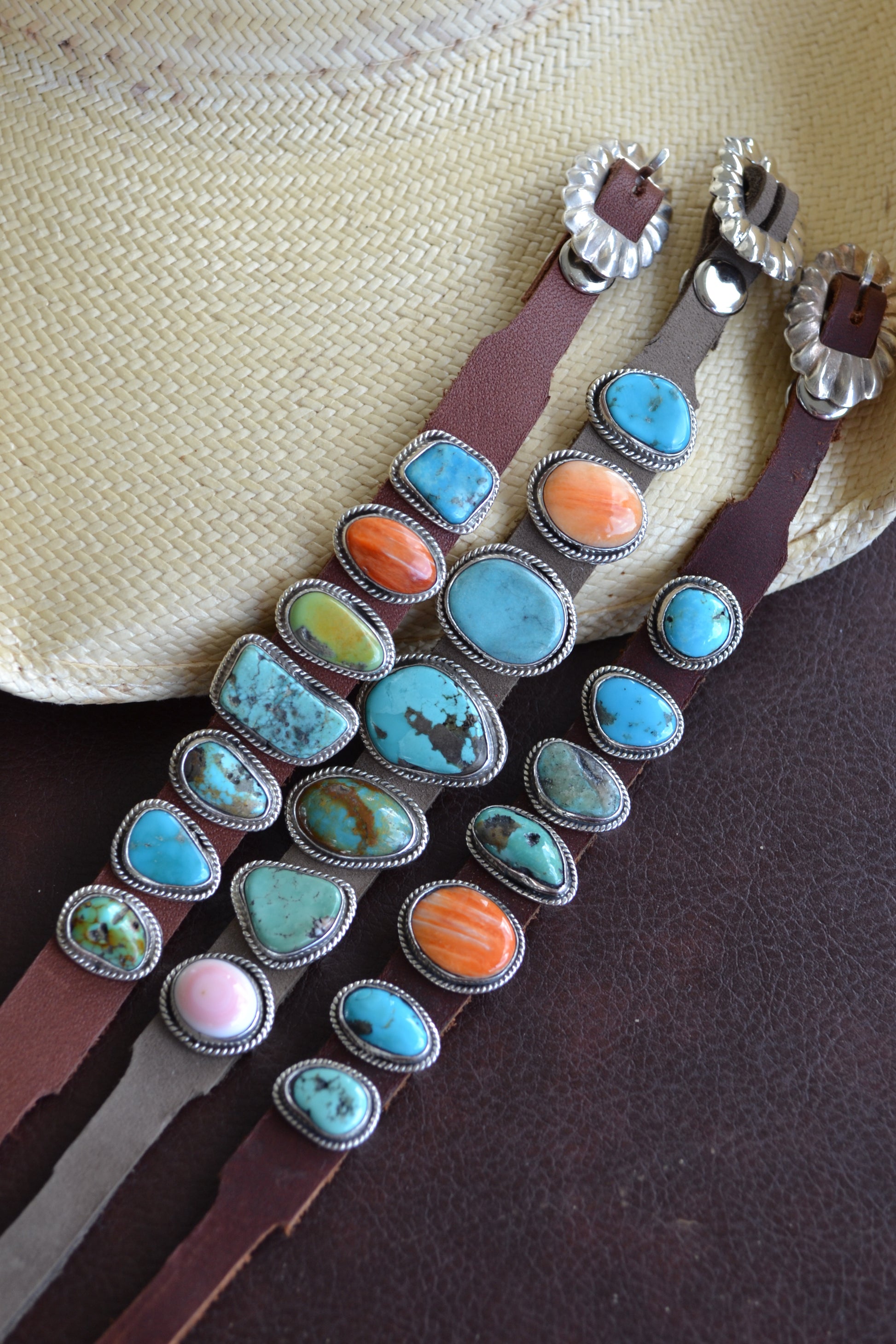 native made genuine leather bracelet with turquoise stones