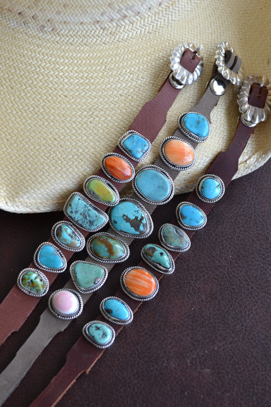 native made genuine leather bracelet with turquoise stones