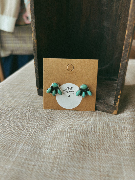 Three stone cluster turquoise stud earrings 