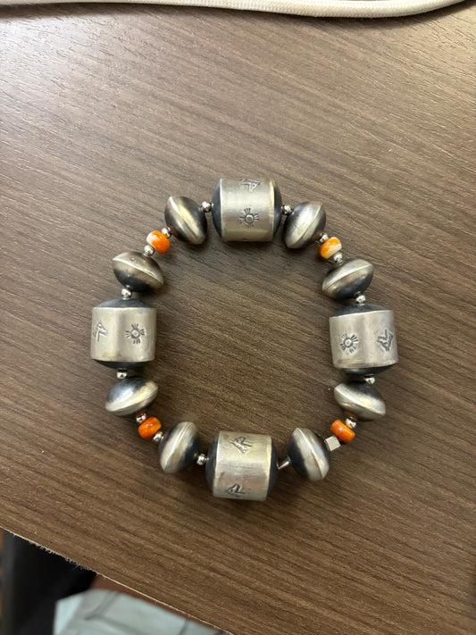 The Latham 12mm Navajo Stretch Bracelet with Orange Spiny