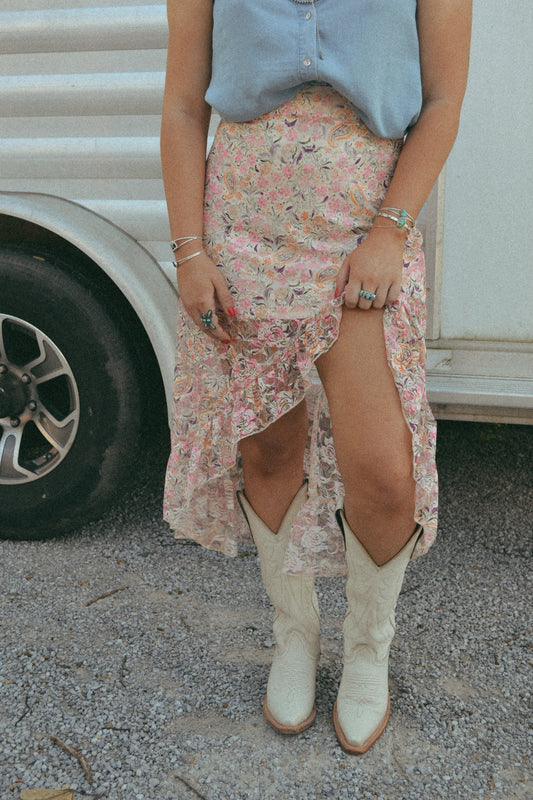 Floral paisley lace maxi skirt 