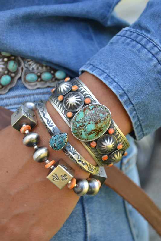 The Howie 14mm Navajo Stretch Bracelet With Orange Spiny