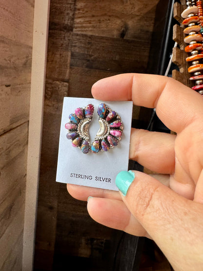 Half Cluster Earrings – Pink Dahlia & Sterling Silver